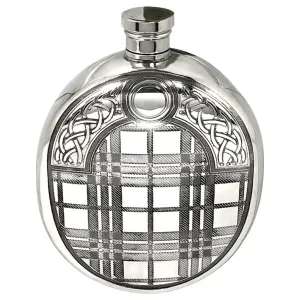 6oz Oval Sporran Pewter Hip Flask with Tartan Design