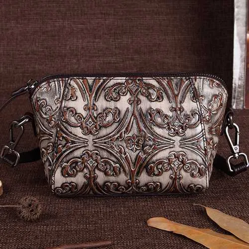 Brenice Genuine Leather Retro Handwork Knurling Shoulder Bag