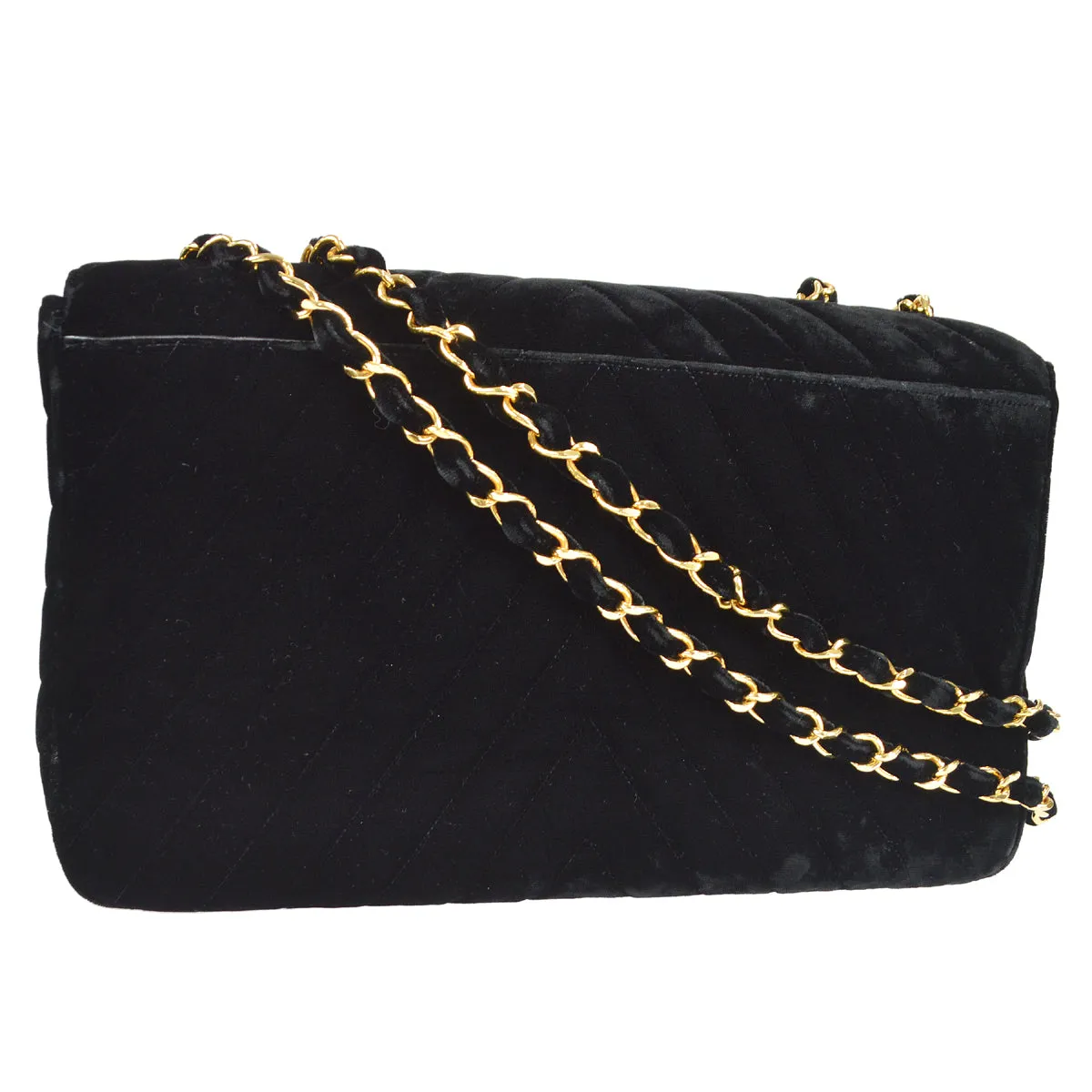CHANEL * 1990s Black Velvet Chevron Classic Flap Maxi