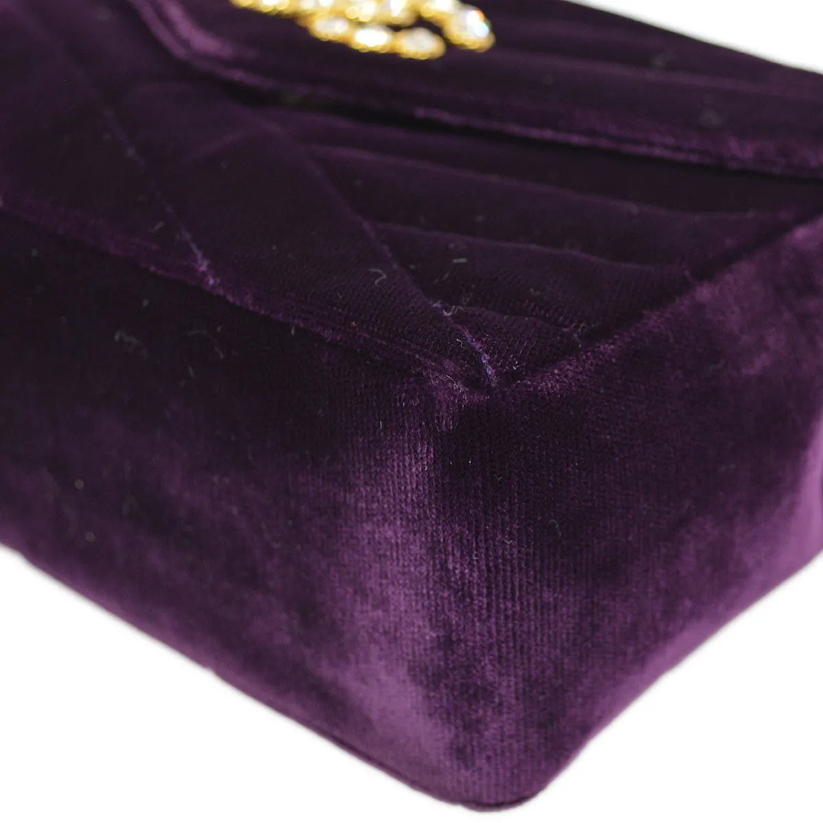 CHANEL * 1991-1994 Purple Velvet Rhinestone CC Diagonal Letter Flap Bag