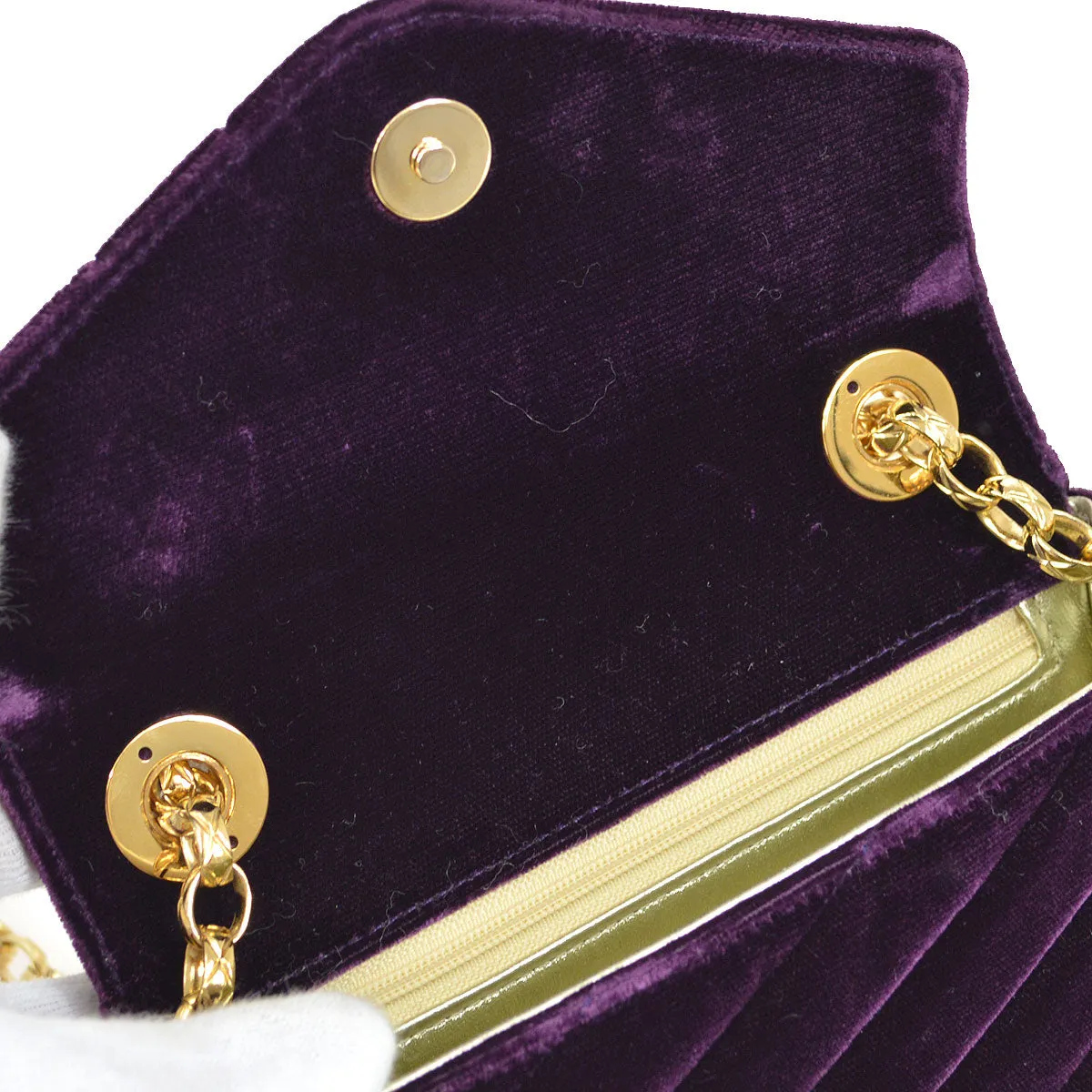 CHANEL * 1991-1994 Purple Velvet Rhinestone CC Diagonal Letter Flap Bag