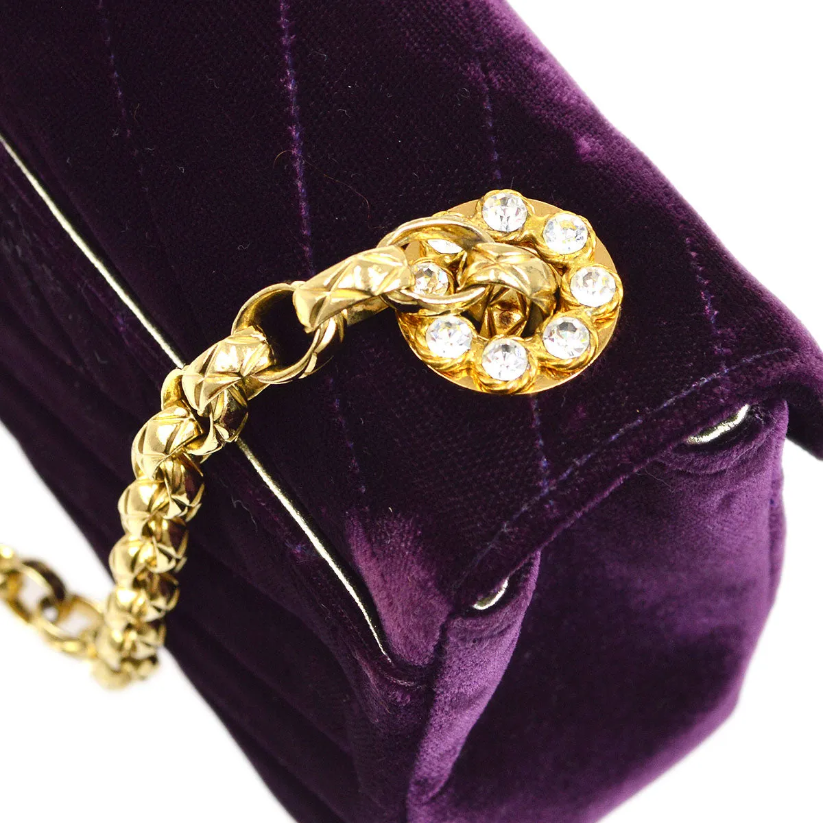 CHANEL * 1991-1994 Purple Velvet Rhinestone CC Diagonal Letter Flap Bag