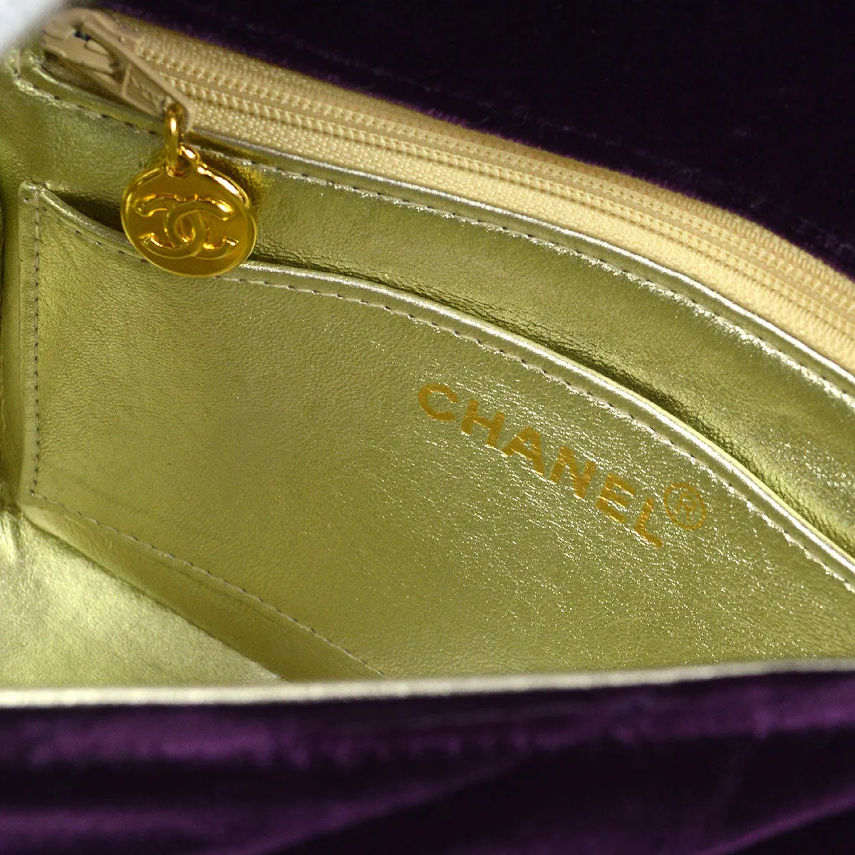 CHANEL * 1991-1994 Purple Velvet Rhinestone CC Diagonal Letter Flap Bag