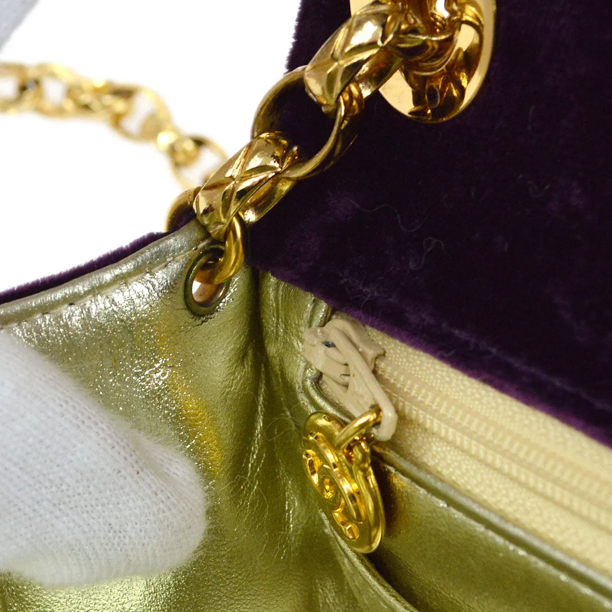 CHANEL * 1991-1994 Purple Velvet Rhinestone CC Diagonal Letter Flap Bag