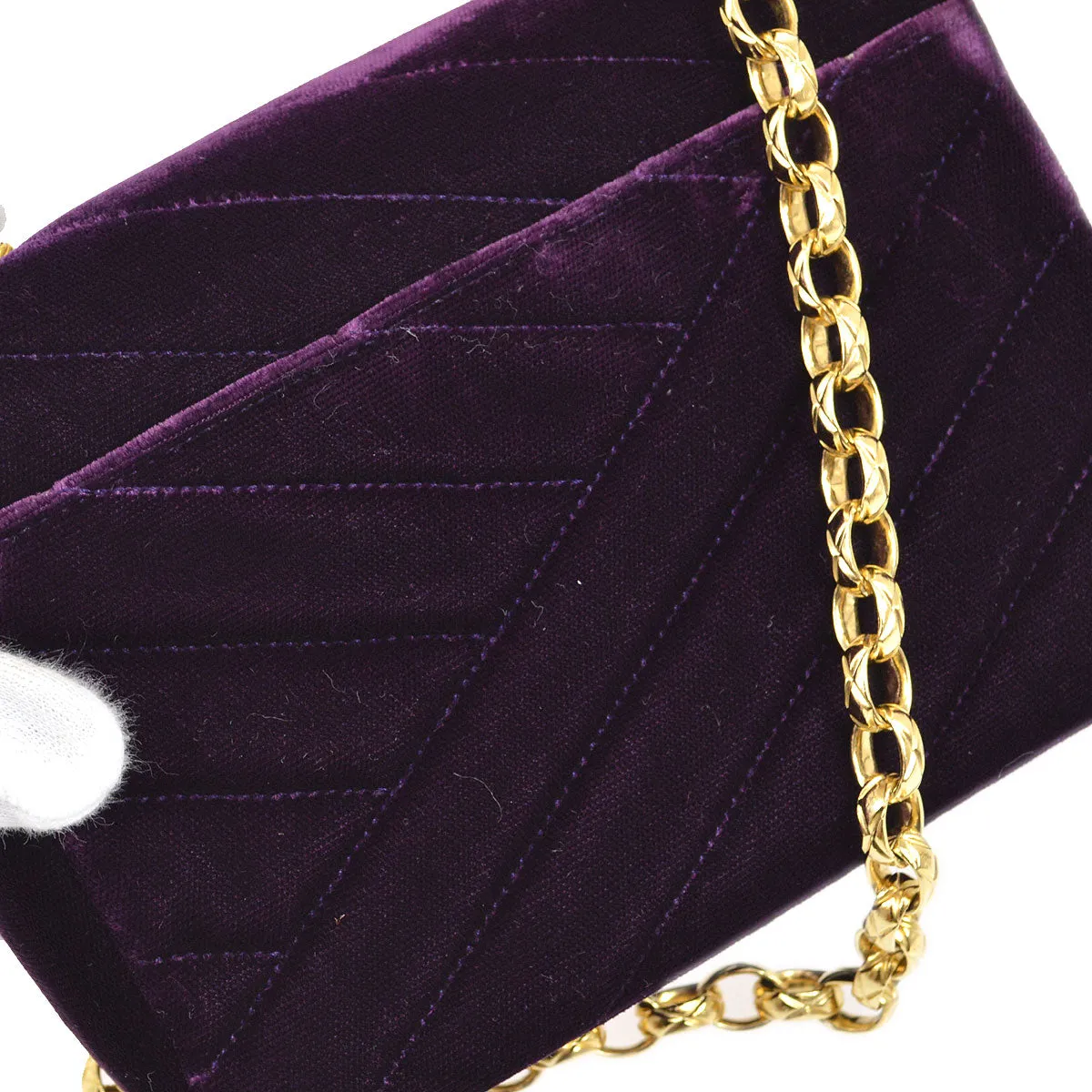 CHANEL * 1991-1994 Purple Velvet Rhinestone CC Diagonal Letter Flap Bag