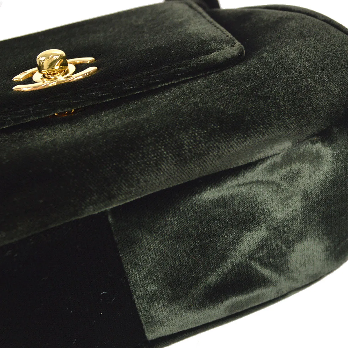 CHANEL * 1994-1996 Top Handle Bag Dark Green Velvet