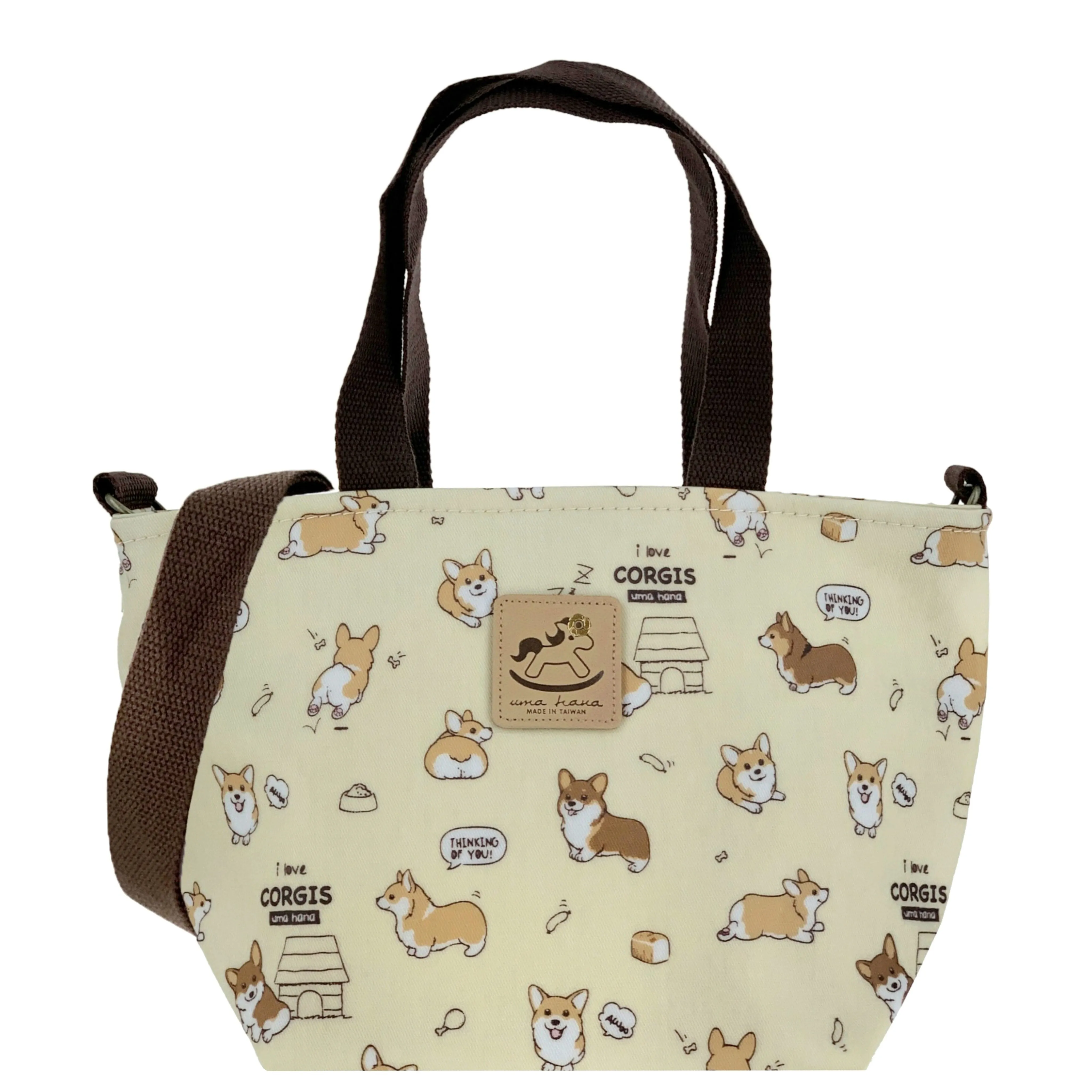 Cream Corgi Puppy Mini Travel Tote