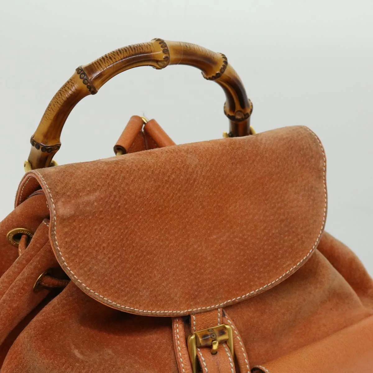 GUCCI Bamboo Backpack Suede Leather Orange Auth th3041