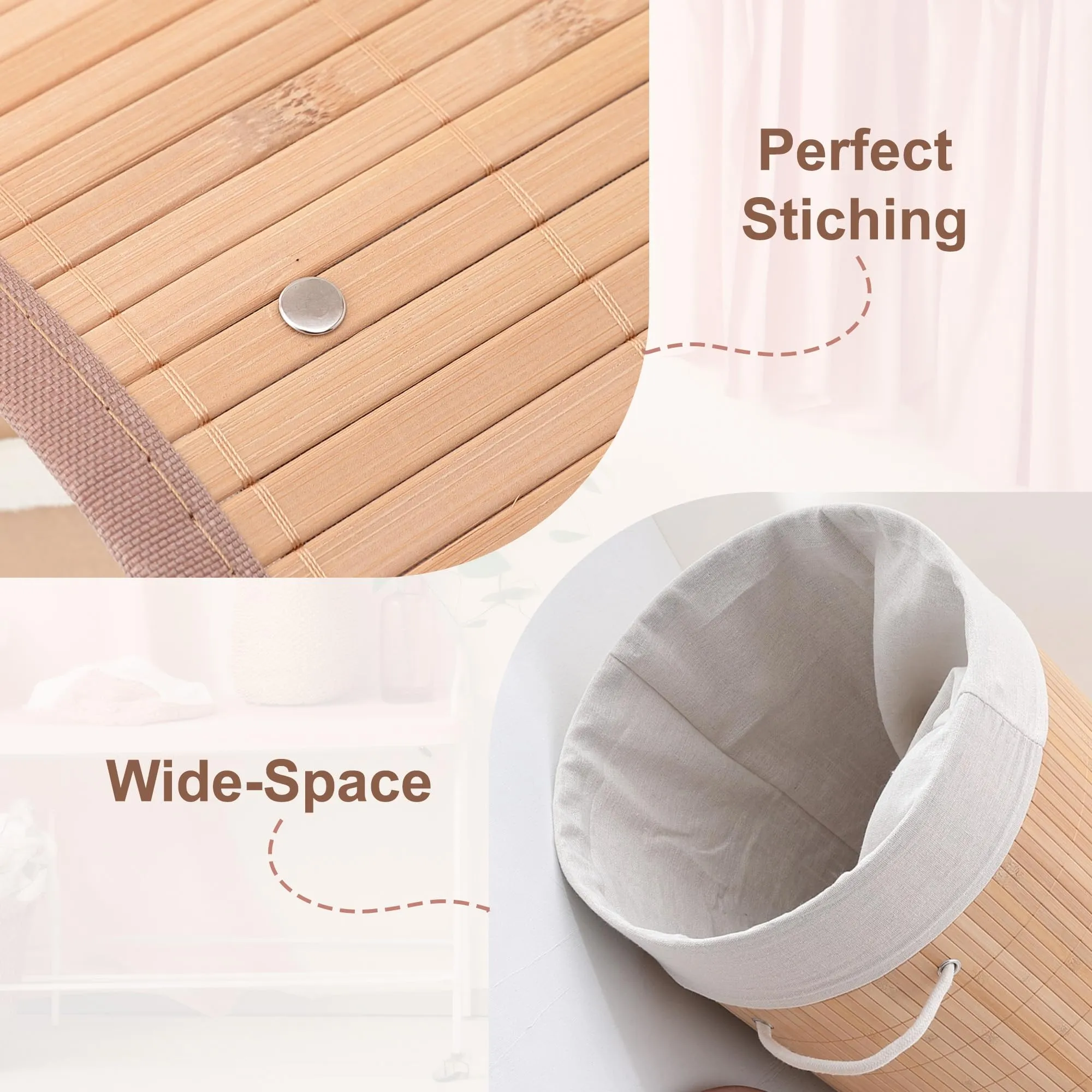 Kuber Industries Pack of 2 Rectangle Bamboo Laundry Basket For Clothes With Lid | 72 Ltr Washing Clothes Storage Bag & Laundry Box - Light Brown