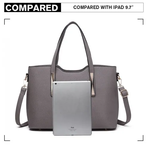 Miss Lulu Grey PU Leather Handbag & Purse - Stylish and Spacious | High-Quality Women's Bag