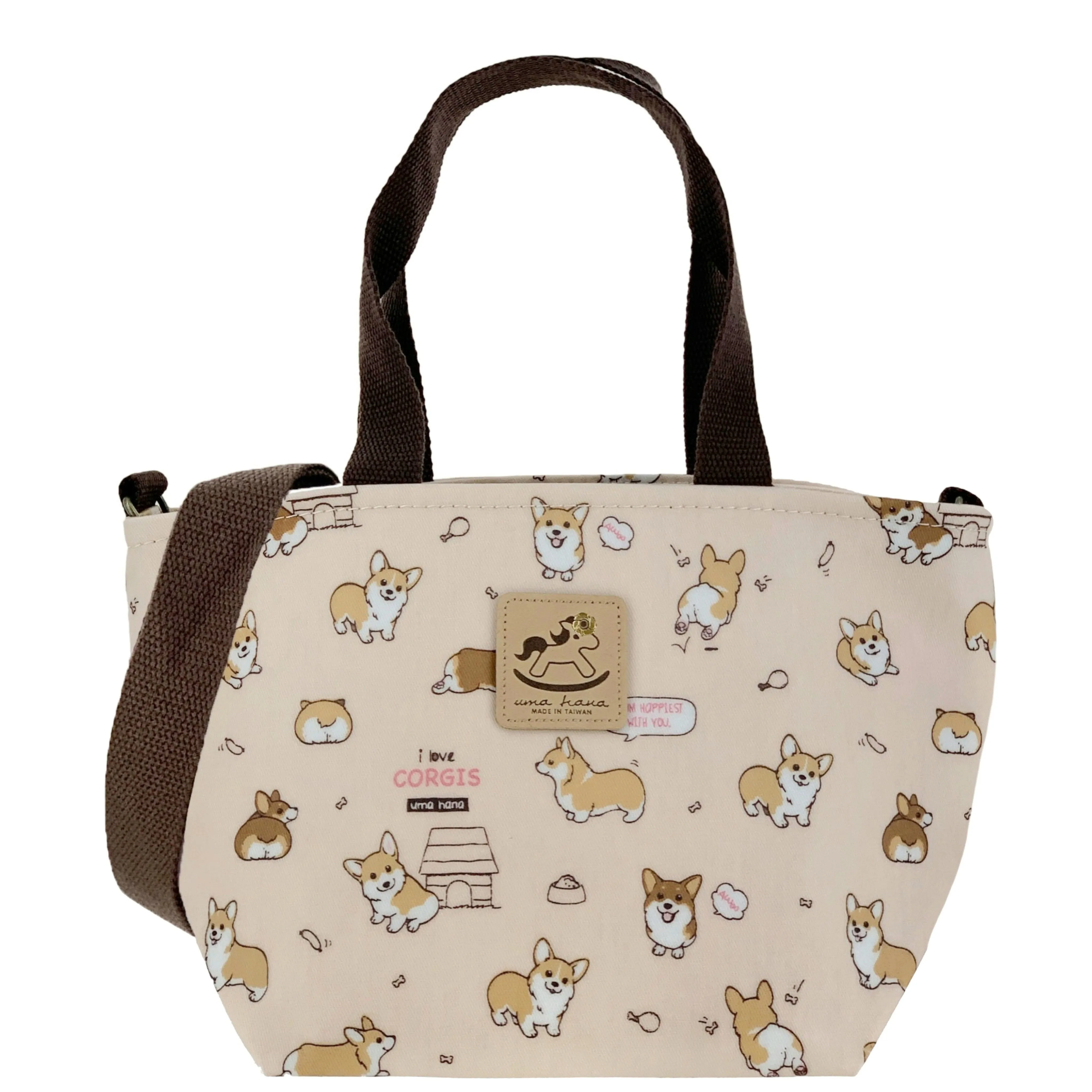 Peach Corgi Puppy Mini Travel Tote